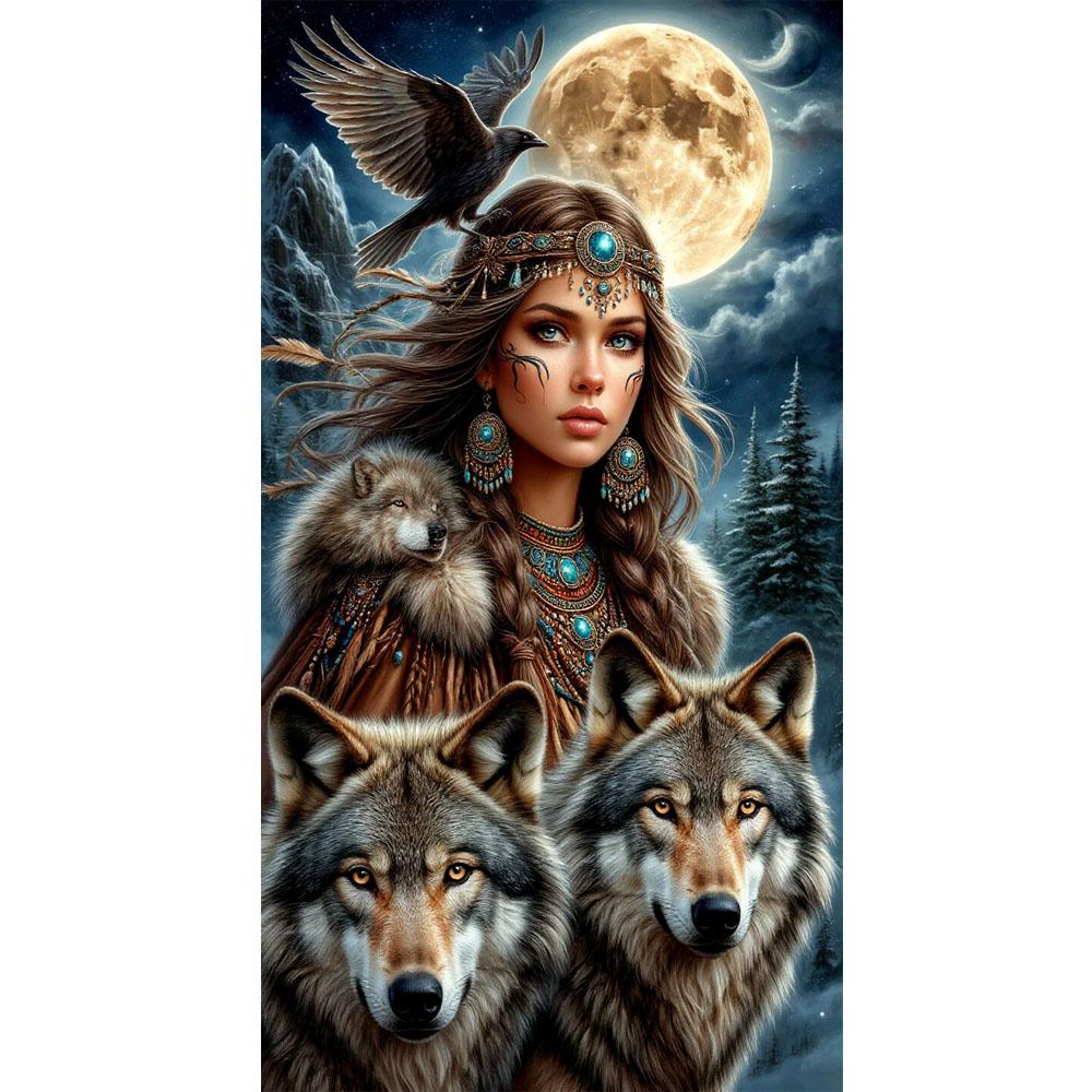 

Большой размер Мозаика Сделай сам Полные наборы для алмазной живописи Искусство Девушка и волк Вышивка Крестом Стразы round 30x60cm красный