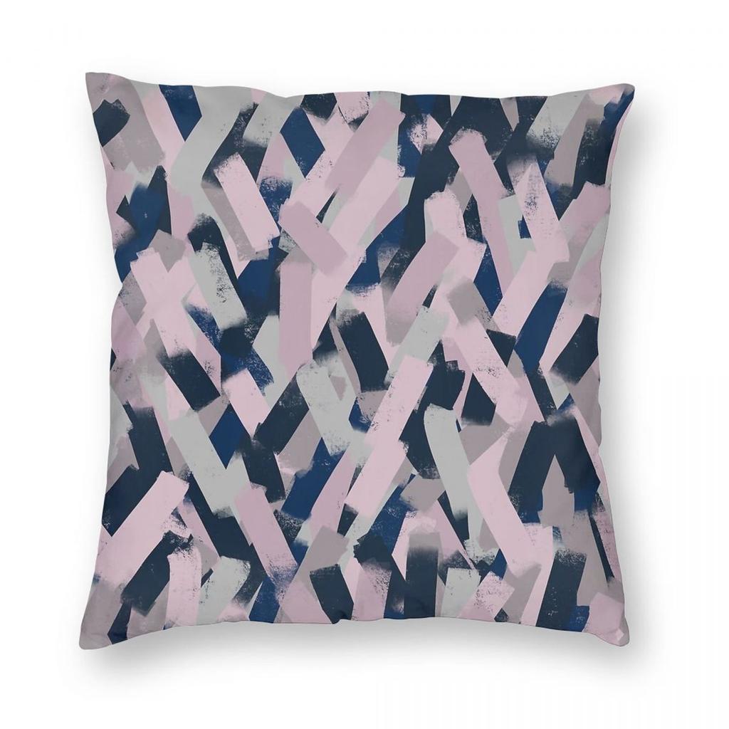 Navy Blue Grey Pink Brush Strokes Square Pillowcase Polyester Linen Velvet Creative Zip Decor Pillow Case Room Cushion Cover