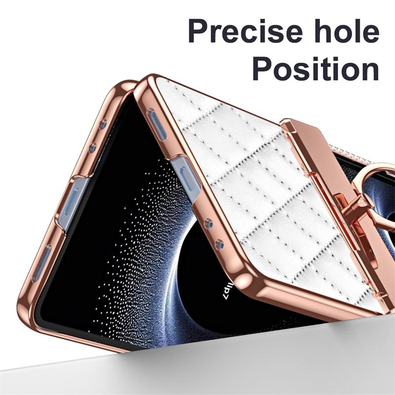 For Samsung Galaxy Z Flip7 5G PU Leather Plating Glitter Bling Diamond Ring Hinge Phone Case Screen Protect Film ShockproofCover