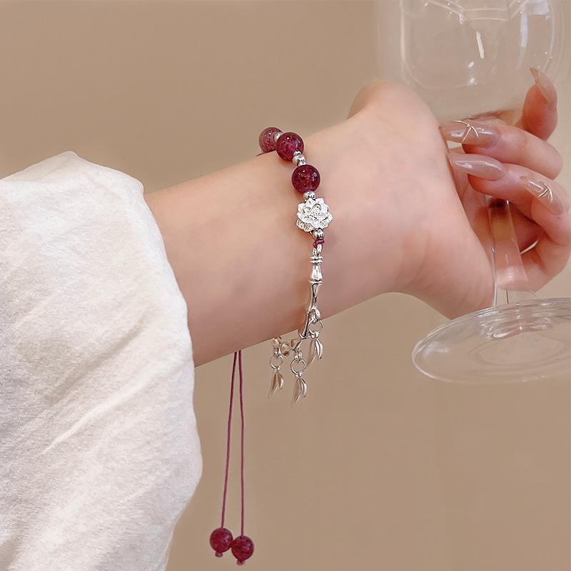 Beaded woven adjustable bracelet women's niche lotus antique cool high-end versatile bracelet jewelry