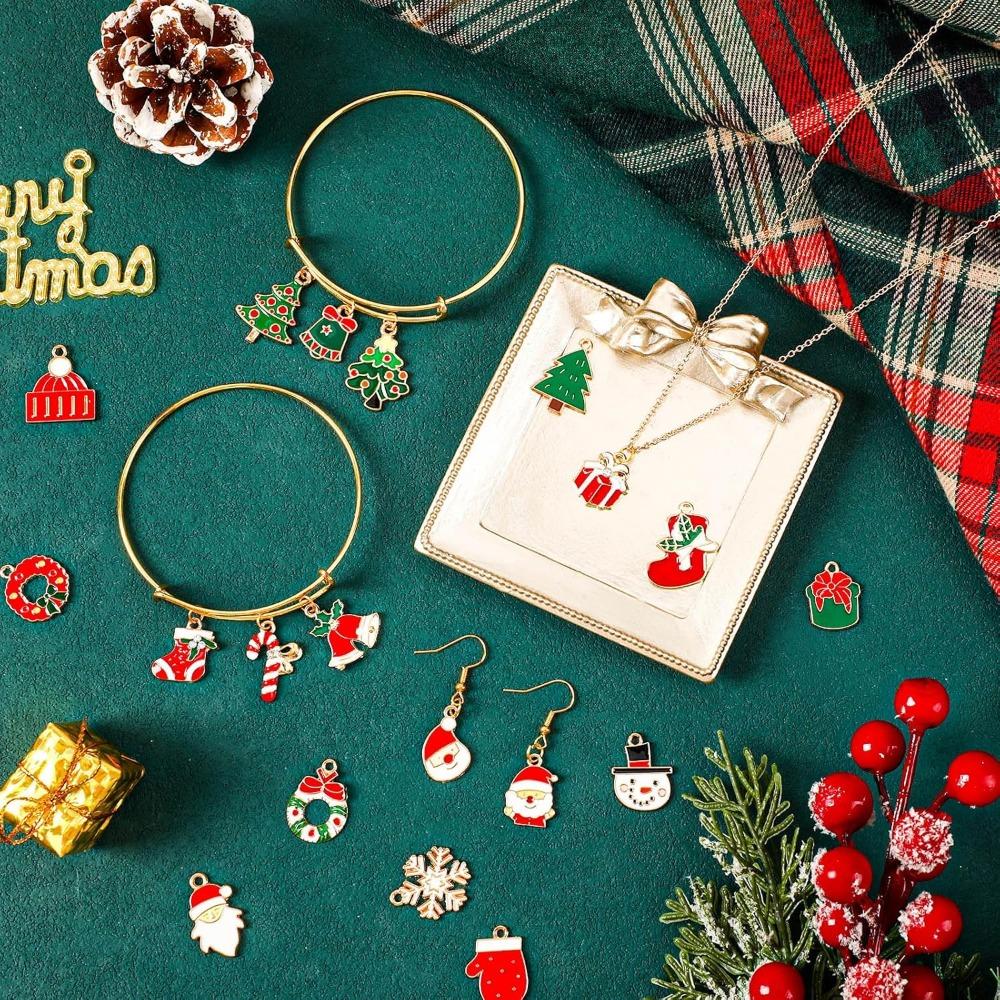 10/30/60 PCS Christmas Charms for Jewelry Making  Assorted Gold Enamel Xmas Charm Pendants DIY