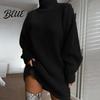 Sweater Dress Solid Color Half High Collar Raglan Long Sleeve Loose Fit Knitting Autumn Winter Mini Knitwear Knit