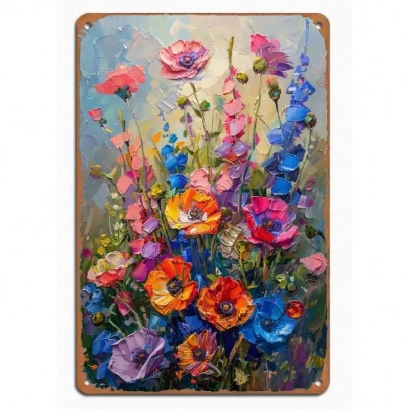 Vintage Floral Metal Tin Sign Farmhouse Wall Decor Rustic Wildflower Art 20x30cm
