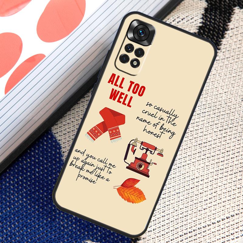 All Too Well Lyrics Art Case For Xiaomi Redmi Note 11 10 8 9 12 Pro Note 11S 10S 9S 8T Redmi 10 10C 12C 9C 9T Cover