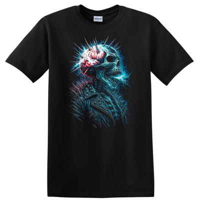 Skull Brain Spikes Electric Horror Graphic T Shirt Cool Art Heavy Metal Tee