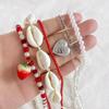 Multi-layered Sweet Strawberry Pendant Necklace Y2K Clavicle Chain Imitation Pearl Beaded Shell Necklace Heart Wed Accessories