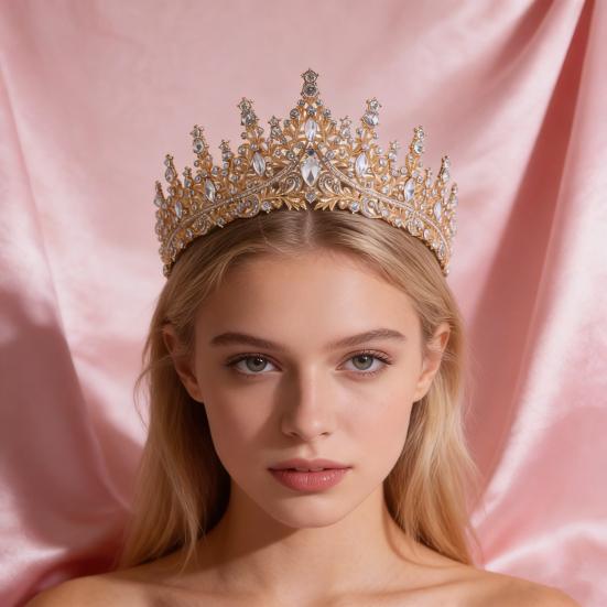 כתר לנשים משובץ אבני קריסטל נוצצות נזר כלה התאמה בטוחה קל משקל כתר נסיכה עם קצוות מעוקלים סיכות אביזרי שיער