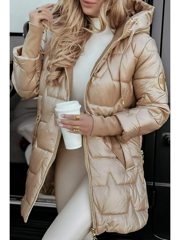 Winterjacke 2024, europäischer und amerikanischer Stil, Kapuze, drei Reißverschlüsse, mittellang, aus Baumwolle