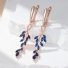 Full Blue Natural Zircon Leaf Shape Long Dangle Earrings For Women Fashion  Rose Gold Color High Quality Daily Jewelry