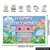 2D Cartoon Cat House Backdrop, Colorful Birthday Background with Music Notes for Baby Shower & Kids Events