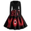 Women's V Neck Vintage Halloween Print Dress for Casual Party Wear