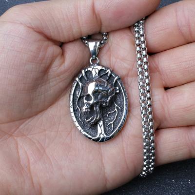 Nightclub Bar Hip Hop Rock Personality Trend Skull Oval Titanium Steel Necklace Accessories Men'S And Women'S