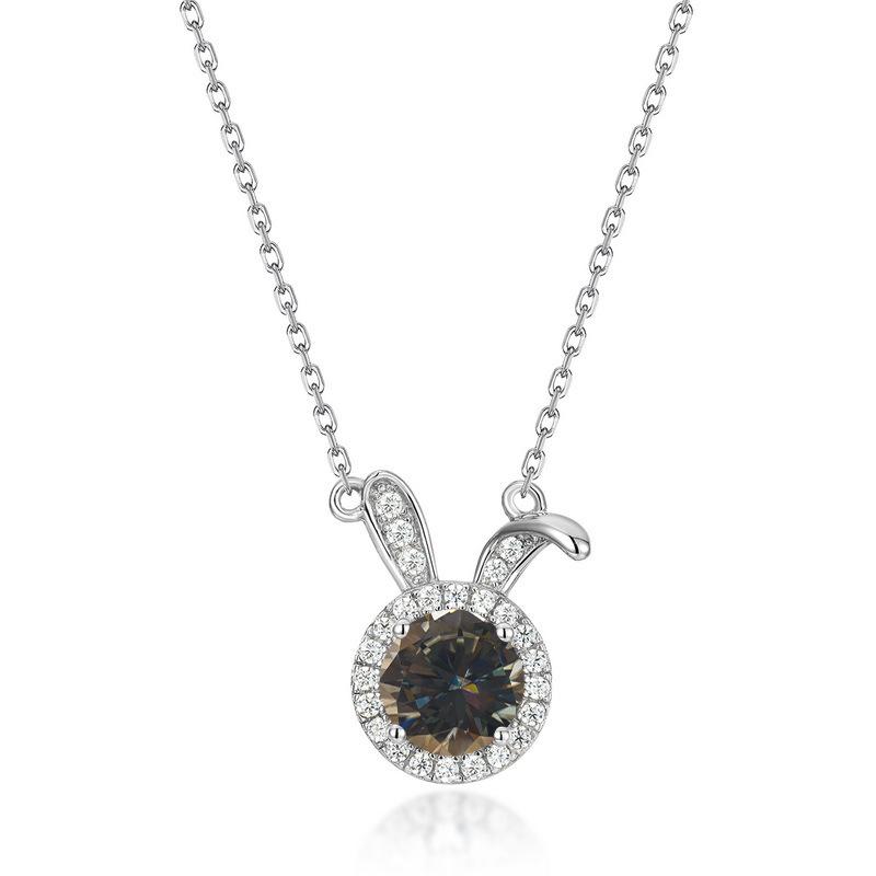 6.5mm Summer 925 Sterling Silver Moissanite Necklace For Women Cute Rabbit Pendant D VVS1 Fine Jewelry
