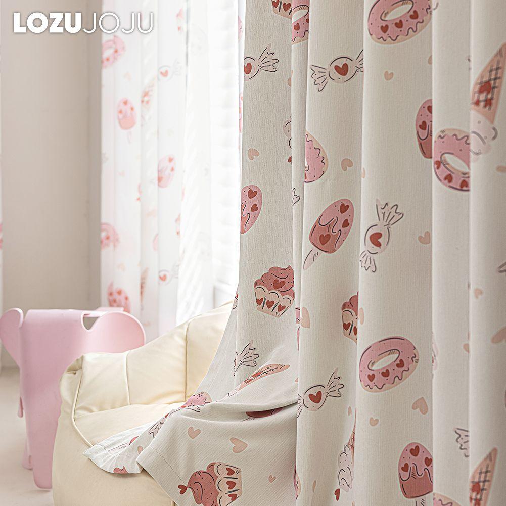 1PC LOZUJOJU Cream Colored 90% Blackout Curtains Cartoon Ice Cream Printed Curtains for Bedroom Living Room Balcony Window for Home Decor