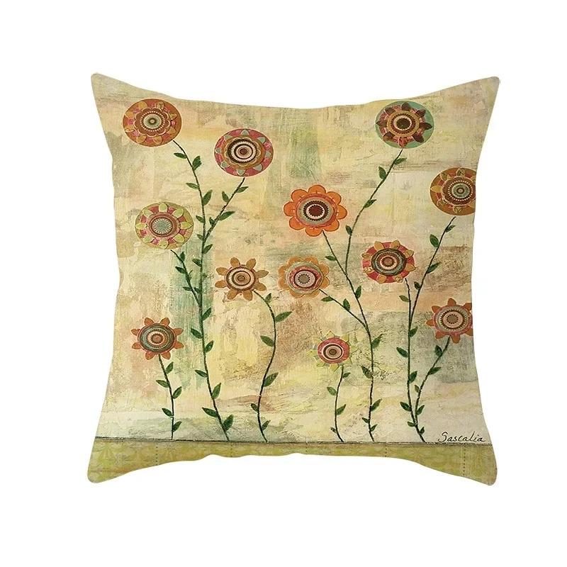 Home Decor Colorful Tree & Flower Pattern Pillow Covers Pattern Cushion Cover Suitable For Sofa Bedroom Car Pillow Cover