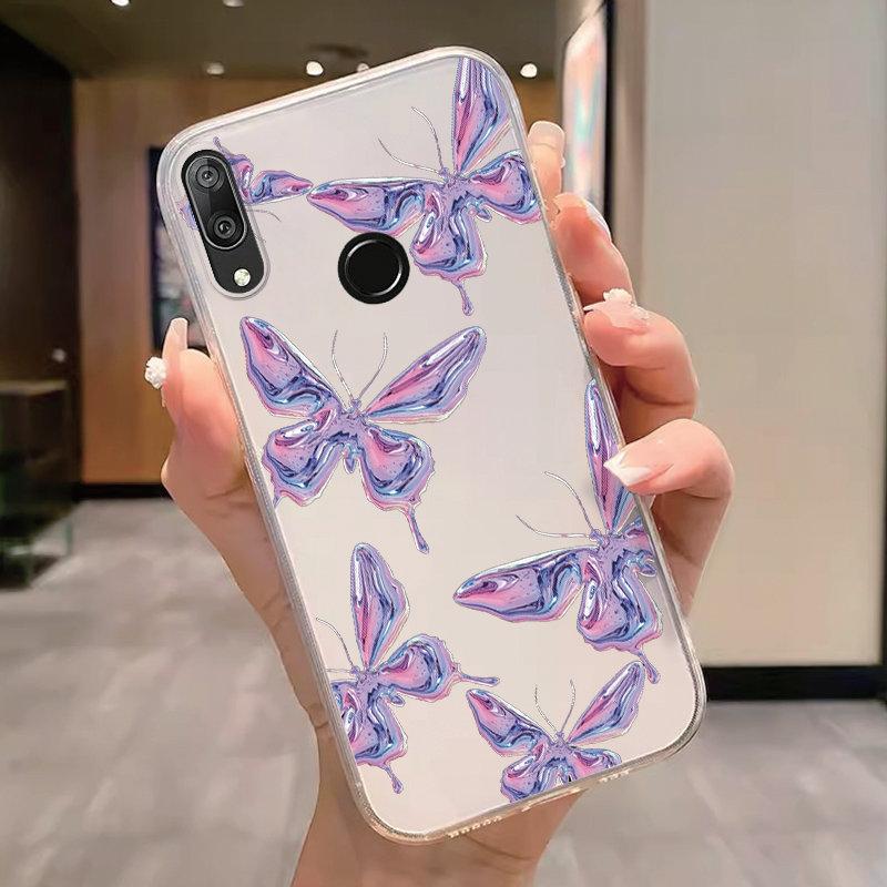 For Huawei Y7 Prime 2019 Y7 Pro 2019 P Smart Z Honor 9X Case Phone Cover Oil Butterfly Flower Heart Clear Bags Fundas Silicone