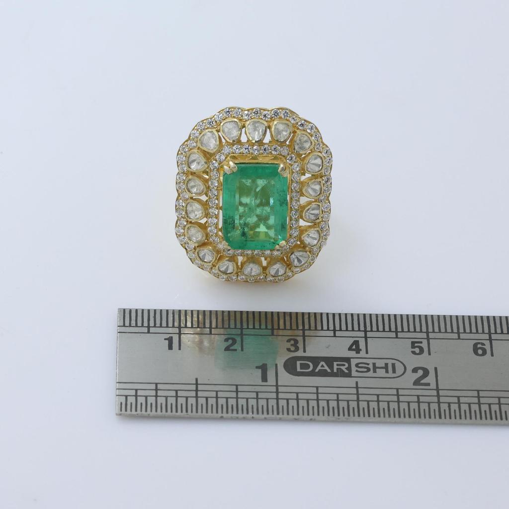 925 Sterling Silver Handmade Jewelry, Gold Finish Kundan Ring, Indian jewelry, Statement Women ring Polki Ring, Moissanite Adjustable Ring