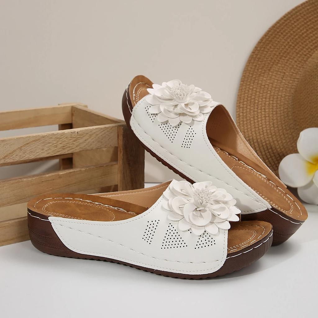 Fashion Women Slippers Summer Casual Peep Toe Comfortable Shoes Woven Flower Wedge Sandals Outdoor Sports Beach Slippers Slides Women