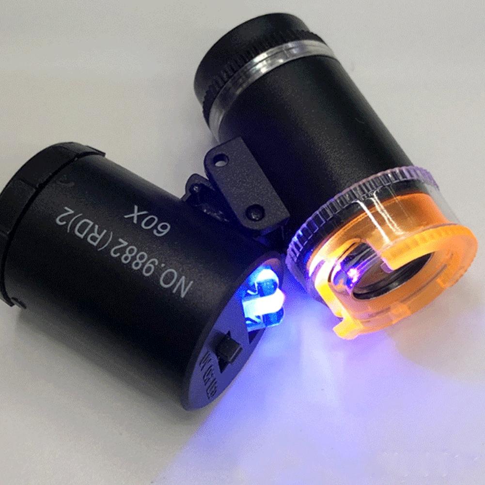 60X Mini Magnifier Pocket Microscope with LED UV Light Jewelry Magnifying Glass Jewelers Eye Loupe For Diamond Coins Currency
