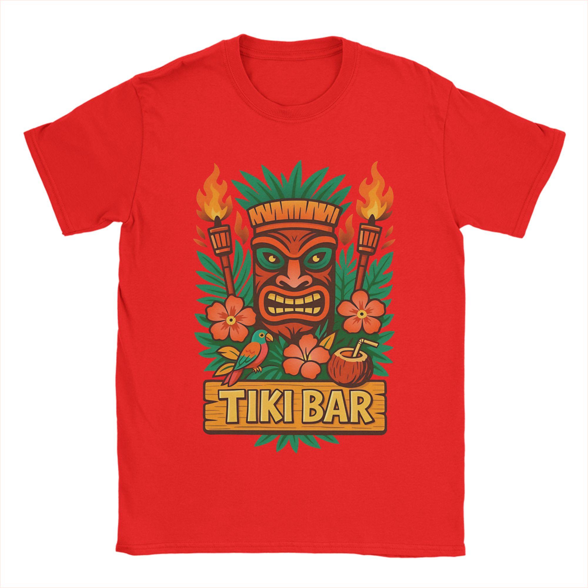 Retro Tiki Mask Tropical Fire Vibes Unisexs T Shirt  Creative Tees Short Sleeve Crewneck TShirts Cotton Printed Clothing S