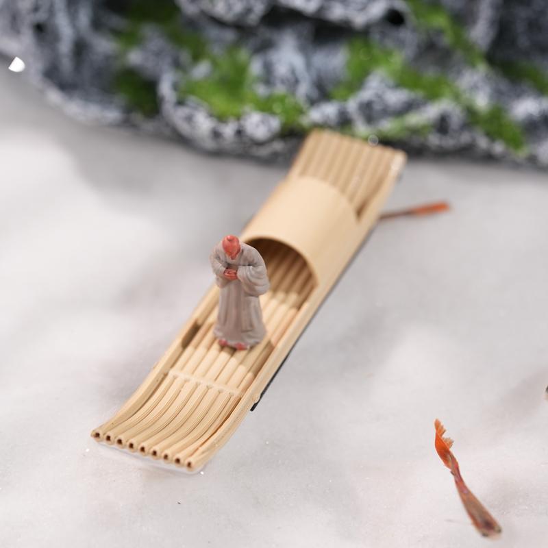 3D Floating Boat Mini Bamboo Raft Fish Tank Bonsai Micro Landscape Ornaments Creative Home Decoration Aquarium Accessories New