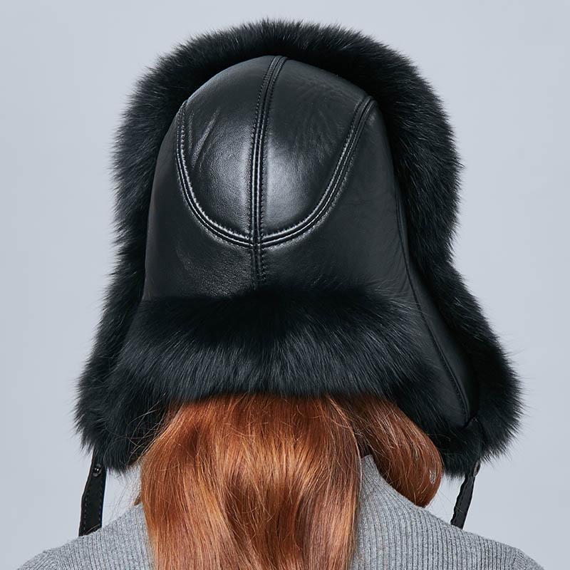 SOMALER Real Fox Fur Hat Earflap Thick Warm Winter Hats For Women Russian Bomber Hats Genuine Leather Caps