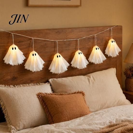 Spooky Hanging Ornaments Halloween Glowing Ghost Decor, Light Up Ornament for Party Holiday Decor Scene, Indoor Outdoor Wall Window Decoration,