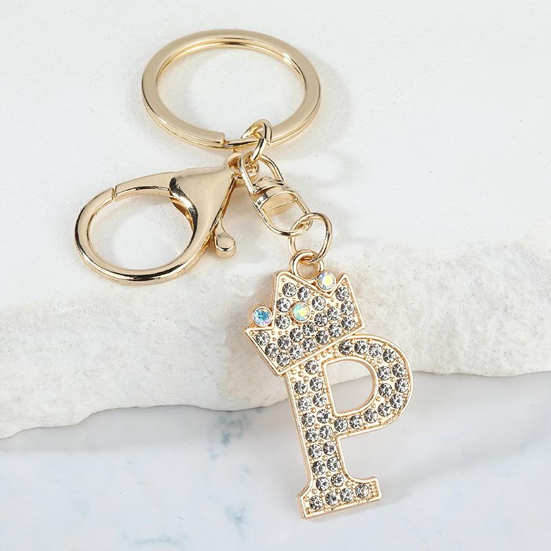 Unique Crown Crystal Rhinestones A-Z Letters Pendant Keychains For Men Women 26 Alphabet Car Key Ring Name Jewelry Keyrings Gift