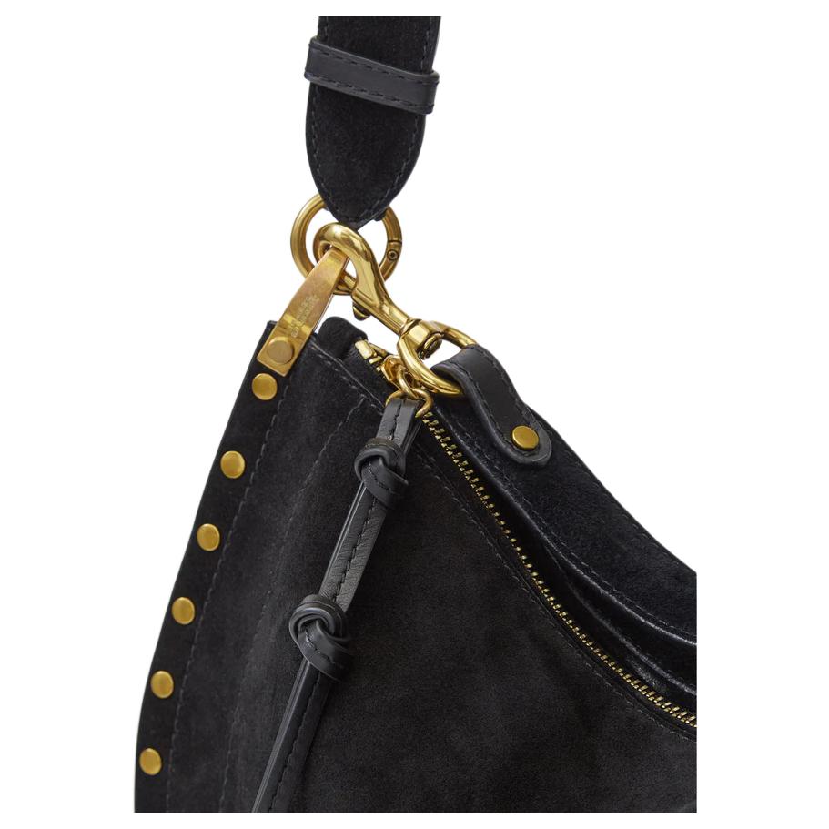 Isabel Marant Oskan Adjustable Detachable Shoulder Strap Studded Suede Calfskin Shoulder Crossbody Handbag Women handbag Black BF0066FAB2C03M01BK