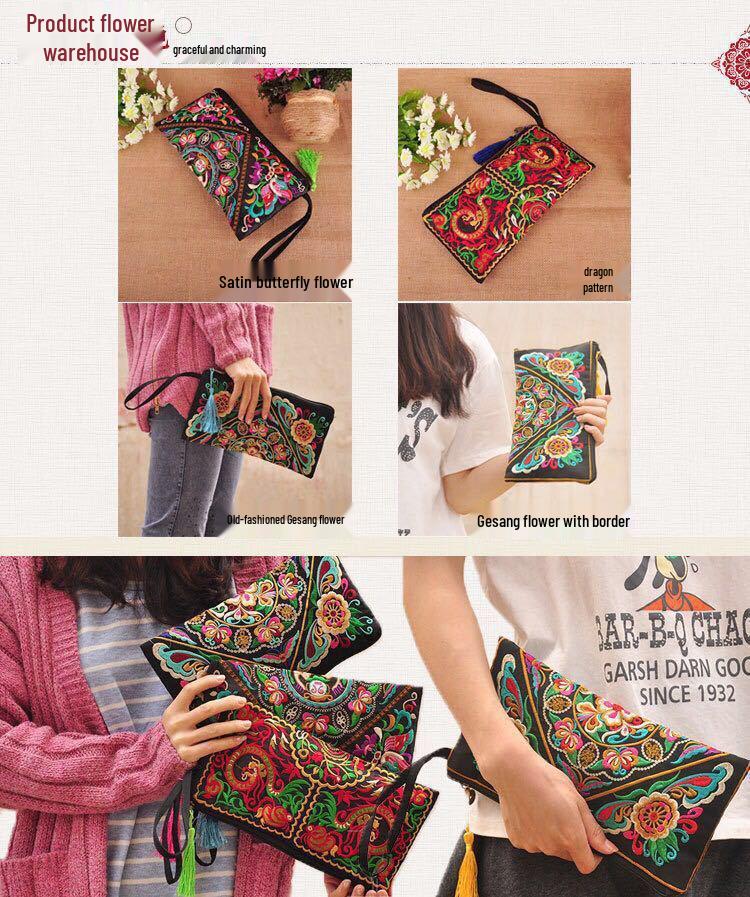 Ethnic Embroidery Satin Clutch and Wallet for Women