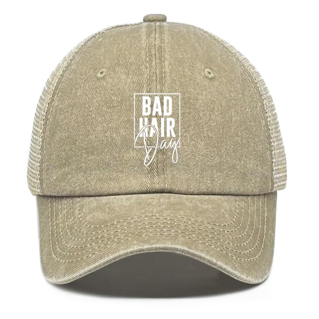 BAD HAIR Day" Print Adjustable Baseball Hat, White Text Dad Hat Unisex Solid Color Summer Polyester Snapback Baseball Cap