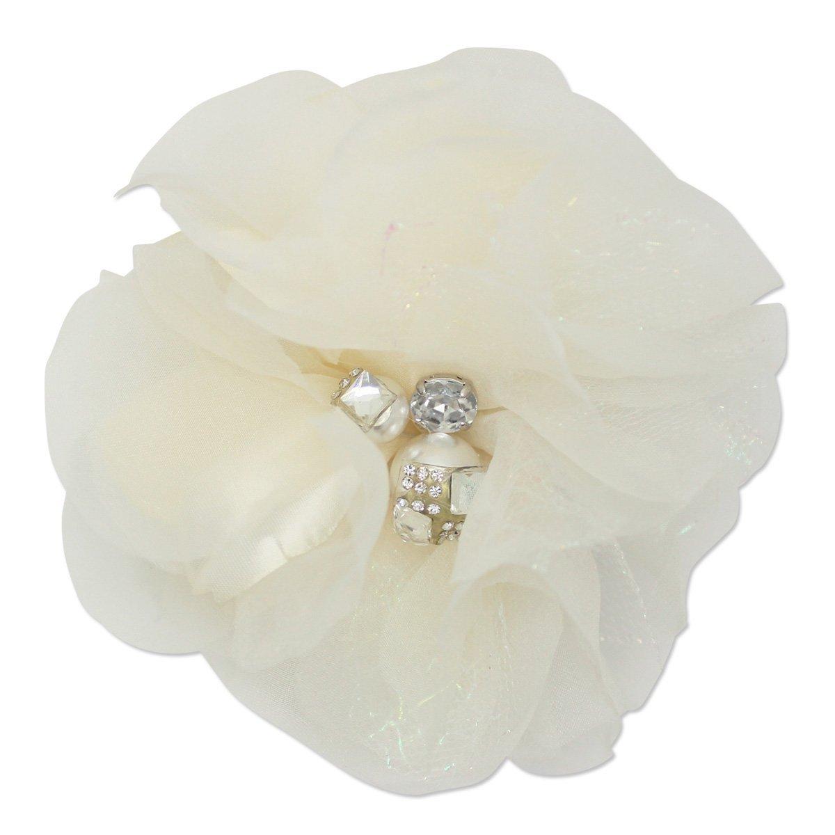 [Kamakura Crafts] Monotone Bijou Organza Formal Corsage with Clip, White