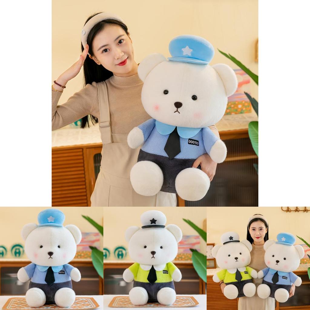 Adorable Police Bear Plush Toy For Kids Soft Blue And Green Teddy Bear Gifts