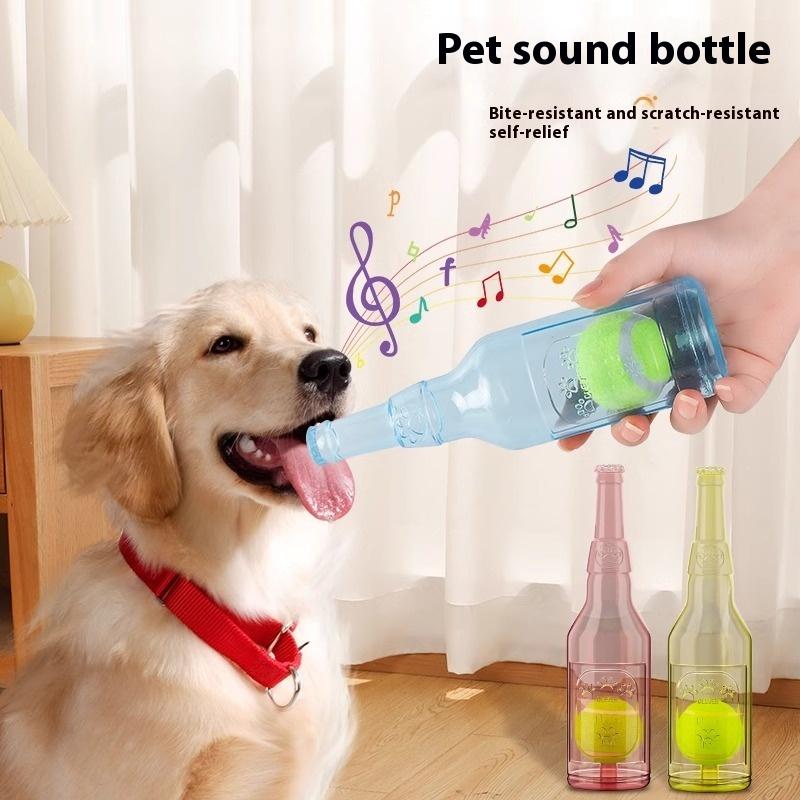 Funny Dog Chew Toy TPR Bottle with Tennis Ball Bite-Resistant Interaction Squeaky Chew Dog Toys