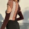 VAYLA Frill T Shirt Cut Out Crop Top For Women Y2K Pullovers Contrast Long Sleeve Short T Shirt Harajuku Clubwear Autumn Top