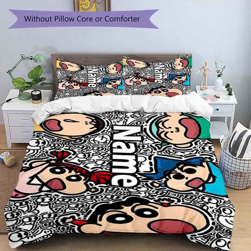 3pcs Duvet Cover Set (1*Duvet Cover + 2*Pillowcase, Without Core), Custom Name Cartoon comics Pattern Bedding Set, Home Bedroom Decor Gift