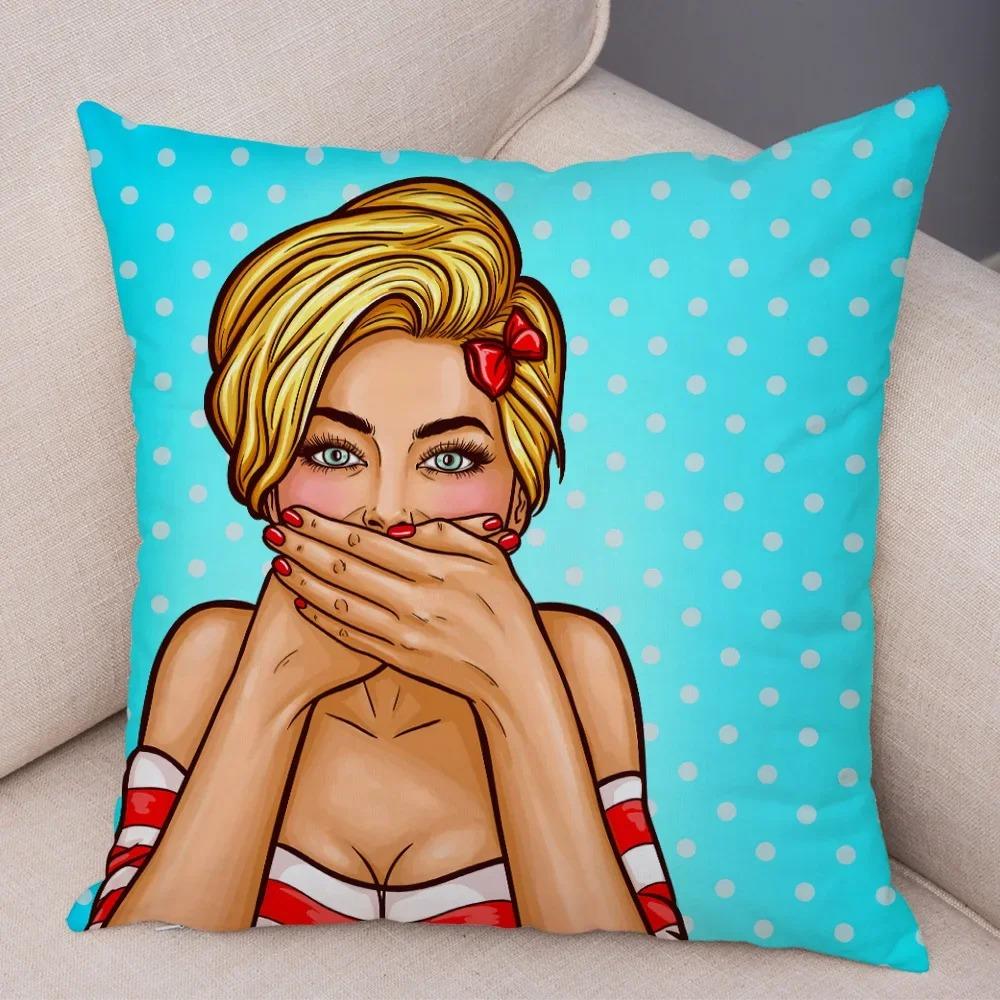 Home Decor Pop Art Style Women With Money Pillow Pattern Cushion Cover Suitable For Sofa Bedroom Car Pillow Cover
