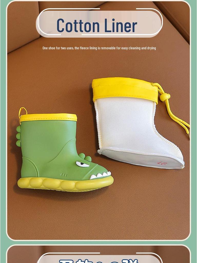 Dziecięce Kalosze Wodoodporne z Kreskówkowym Dinozaurem - Antypoślizgowe Gumowe Buty z Miękką Podeszwą dla Maluchów, Chłopców i Dziewczynek