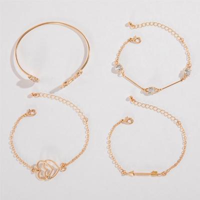 Fashion 4-piece Golden Chain Multi-layer Vintage Bracelet For Women Creative Heart Artificial Crystal Chain Bangle Set