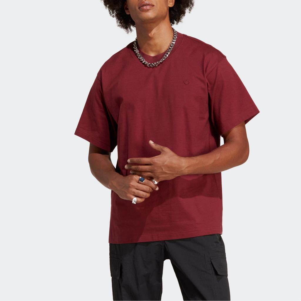Adidas Solid Color Round Neck Loose Short Sleeve T-Shirt Men Tops Dark-Red IB9472
