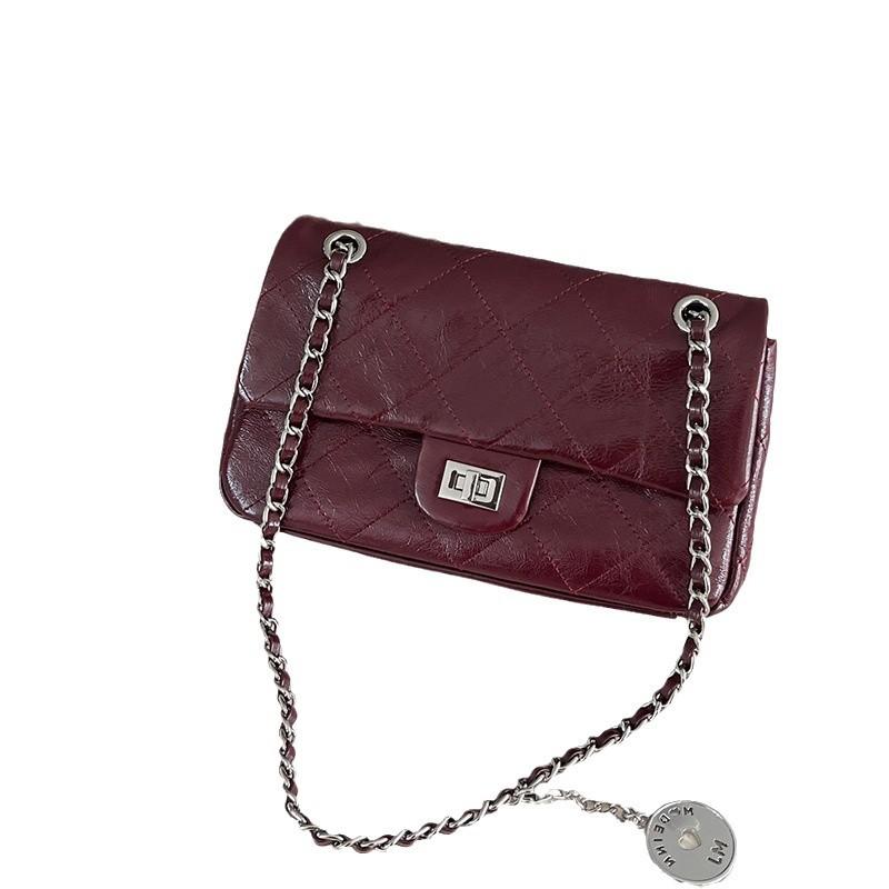 Women's Bag Niche Premium Genuine Leather Shoulder Bag Crossbody Small Fragrance Black Diamond Check Underarm Chain Bag