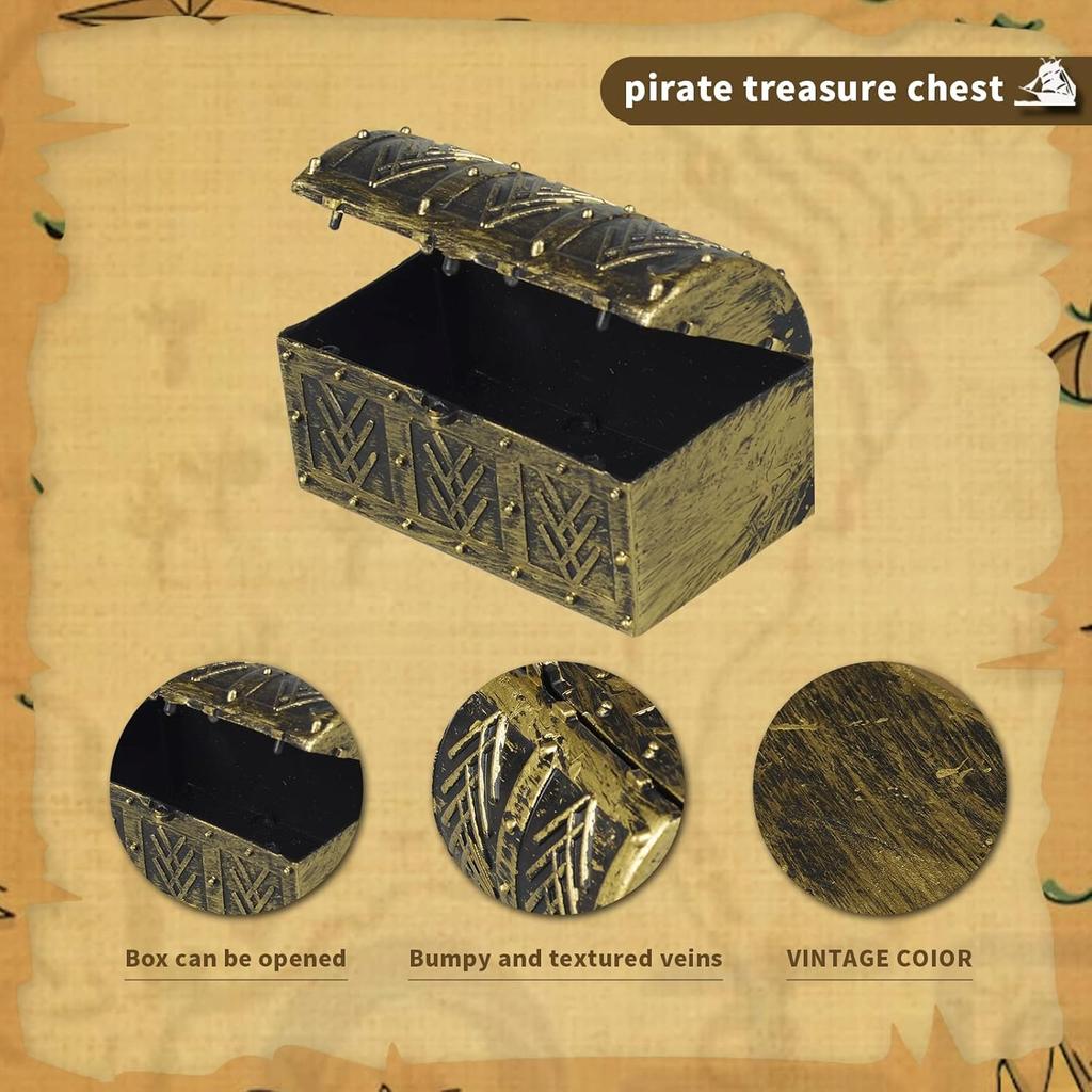 8 Pcs Miniature Pirate Treasure Chests Box, Mini Vintage Pirate Jewelry Storage Box, Party Supplies Decor Store Gold Coins Gems, Plastic Kids Pirate