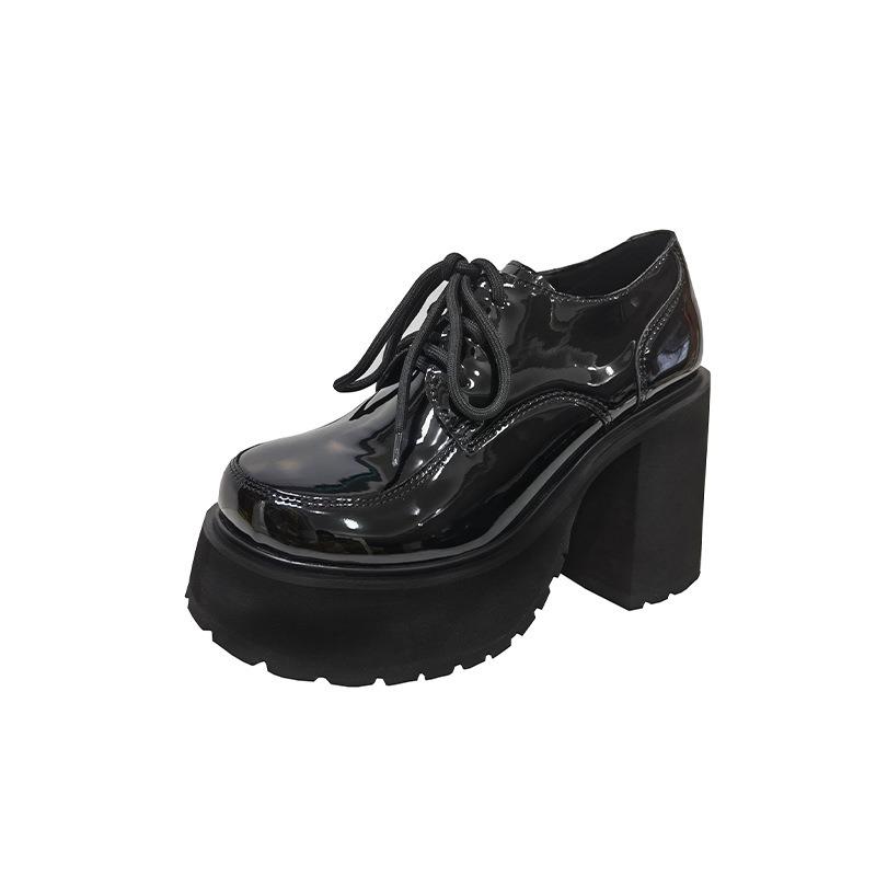 Fashion 10cm Chunky Pumps Plus Size 35-43 Platform High Heels Loafers Women Patent Leather Slip on Jk Uniform Shoes Zapatos De Mujer