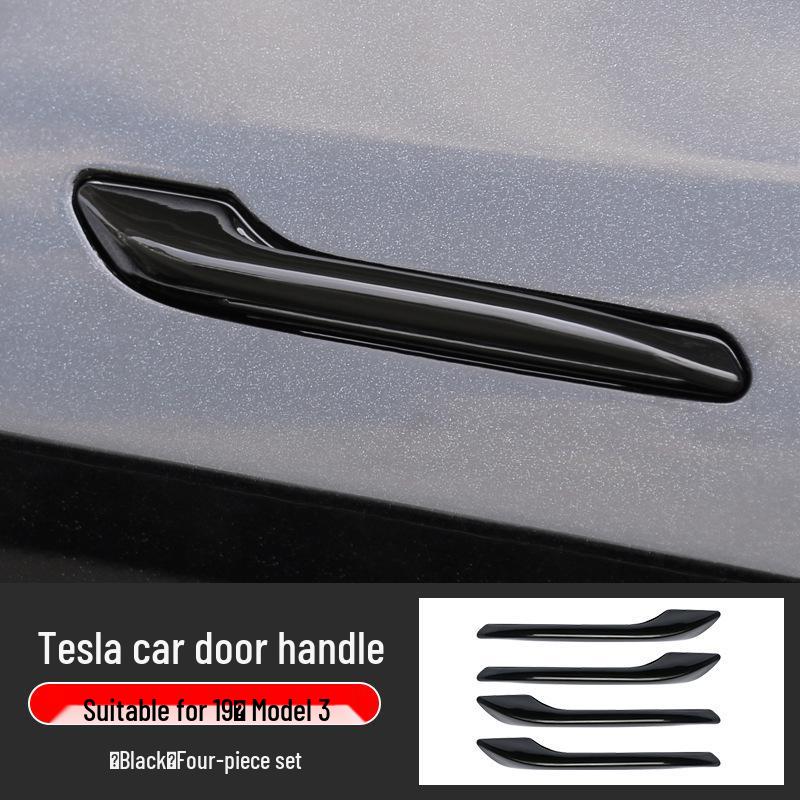 Tesla Model 3/Y Door Handle Carbon Fiber Protectors - Bright Black, Anti-slip