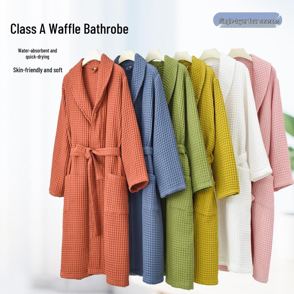 Japanische Baumwoll-Waffel-Yukata-Robe: Ganzjahres-Bademantel für Damen & Herren