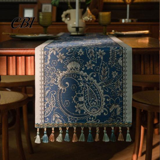 Tassel Edge Table Runner Jacquard Runner, Vintage Floral Elegant Home Decor Accessory with Tassels for Dining Party Scratch Protection