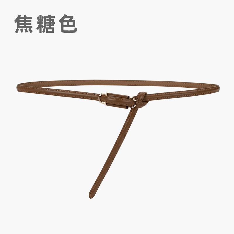 Four Seasons Available New Women'S Leather Thin Belt With No Hole Design Decorative Belt Waist Cover Dress Versatile Two Layer Leather Women'S Belt