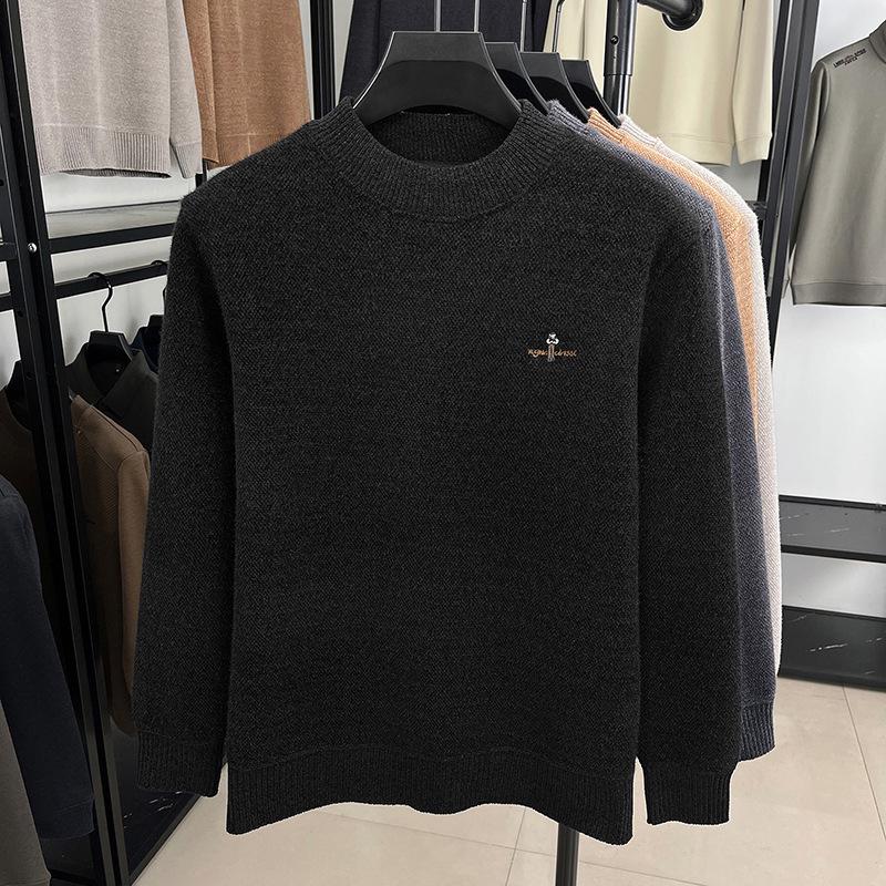 

Men s Winter Ferret Wool Half-High Neck Fleece-Lined Pullover Sweater L чорний