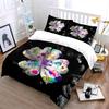 3Pcs Rainbow Flower Bedding Set, White Flower with Colorful Water Drops Print Duvet Cover + 2 Pillowcases, Modern Art Decor
