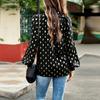 Women's Loose Hollow Out Blouse Long Sleeve O Neck Top Autumn Winter Printed Commuter Casual Tops